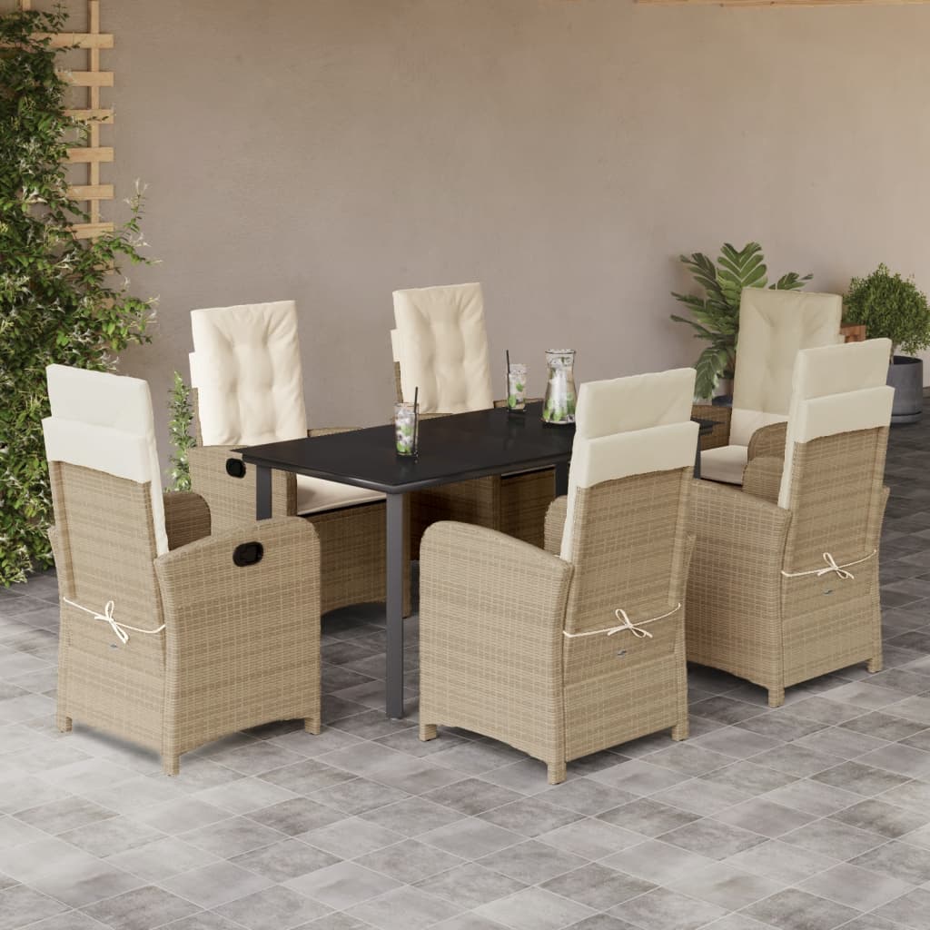 JUNG Vida 7-tlg. Garten-Essgruppe mit Kissen Beige Poly Rattan