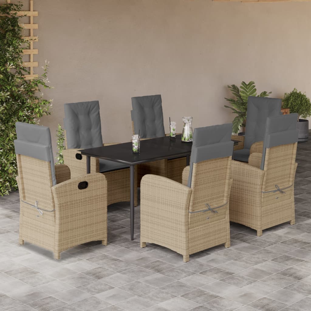 JUNG Vida 7-tlg. Garten-Essgruppe mit Kissen Beigemischung Poly Rattan