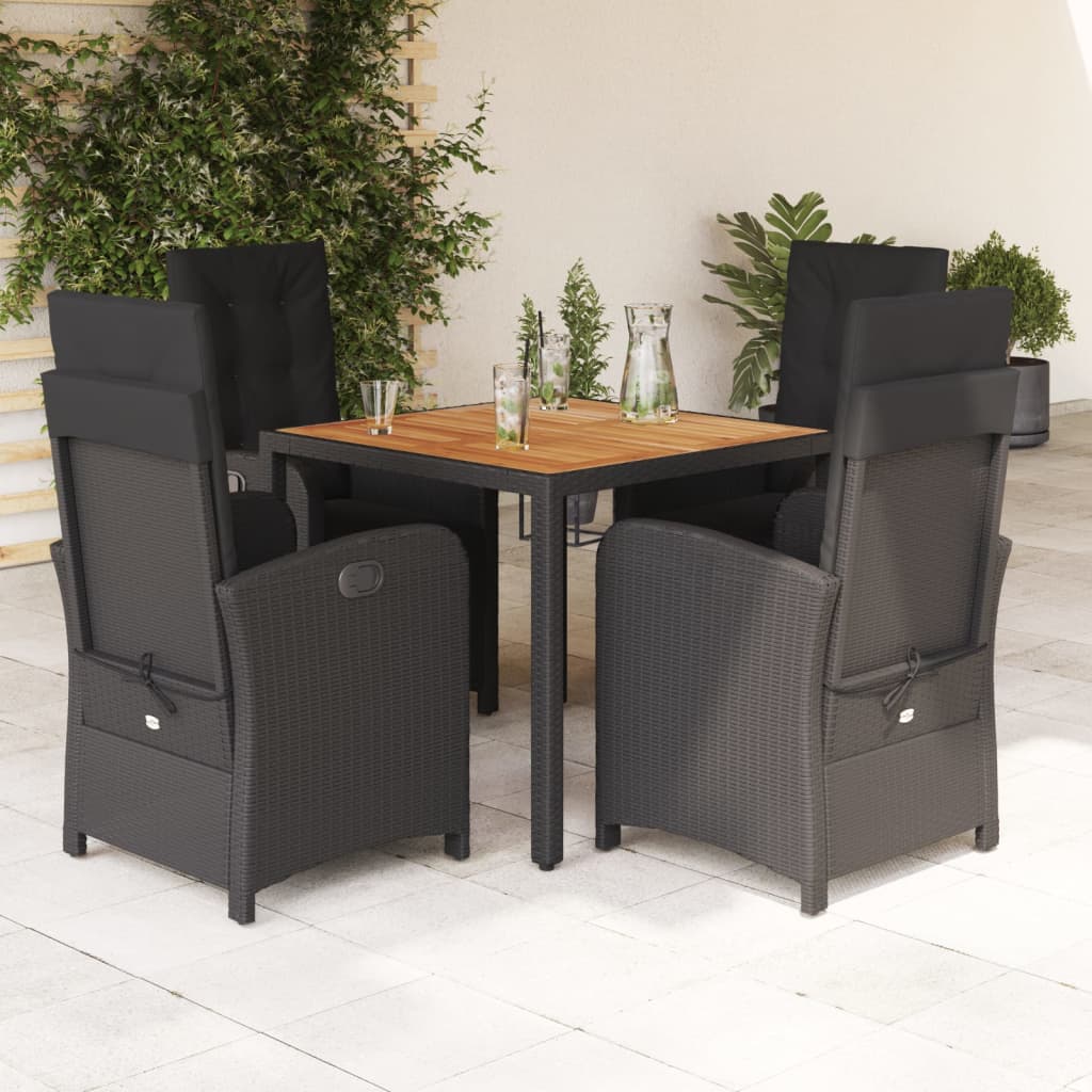 JUNG Vida 5-tlg. Garten-Essgruppe mit Kissen Schwarz Poly Rattan
