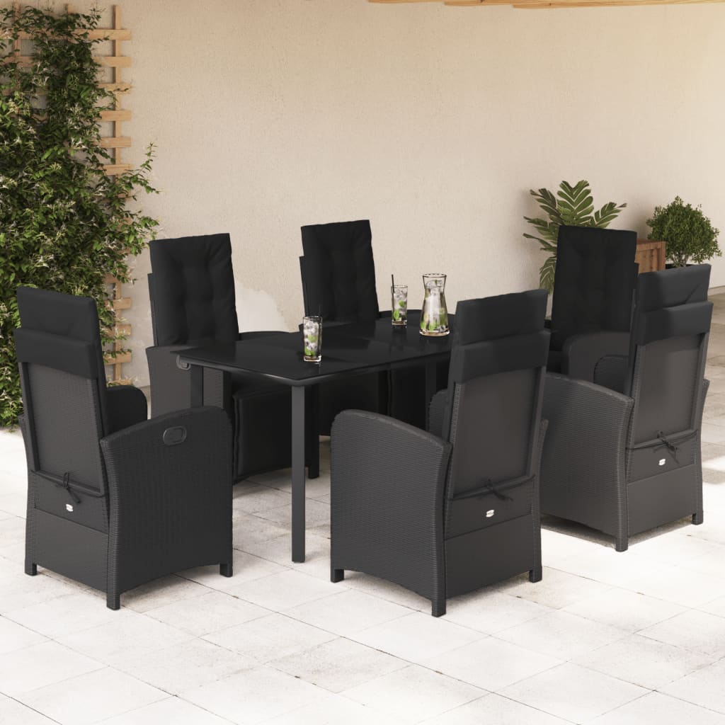 JUNG Vida 7-tlg. Garten-Essgruppe mit Kissen Schwarz Poly Rattan