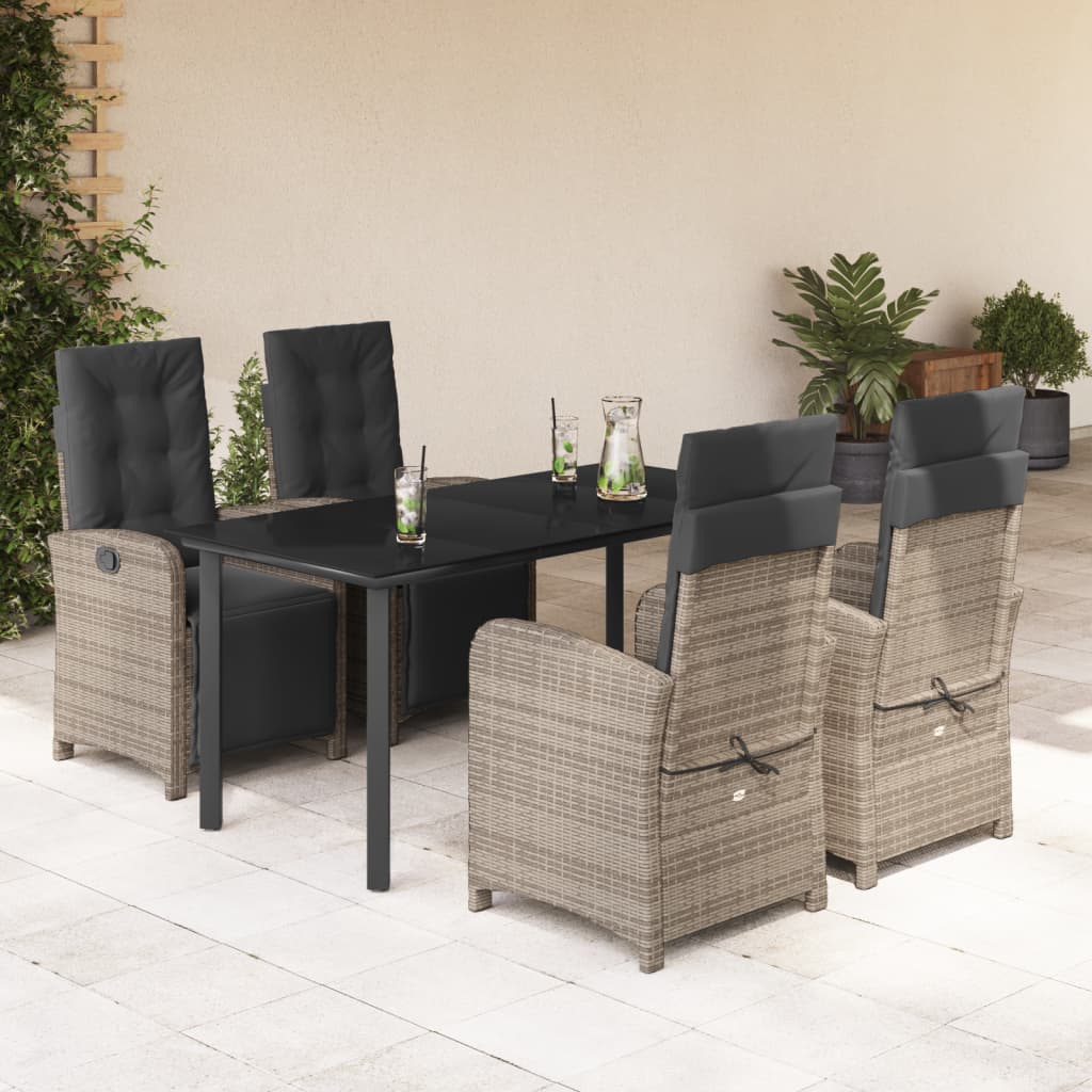 JUNG Vida 5-tlg. Garten-Essgruppe mit Kissen Grau Poly Rattan
