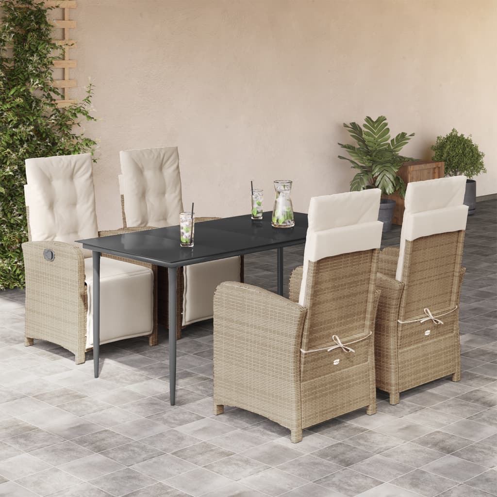 JUNG Vida 5-tlg. Garten-Essgruppe mit Kissen Beige Poly Rattan