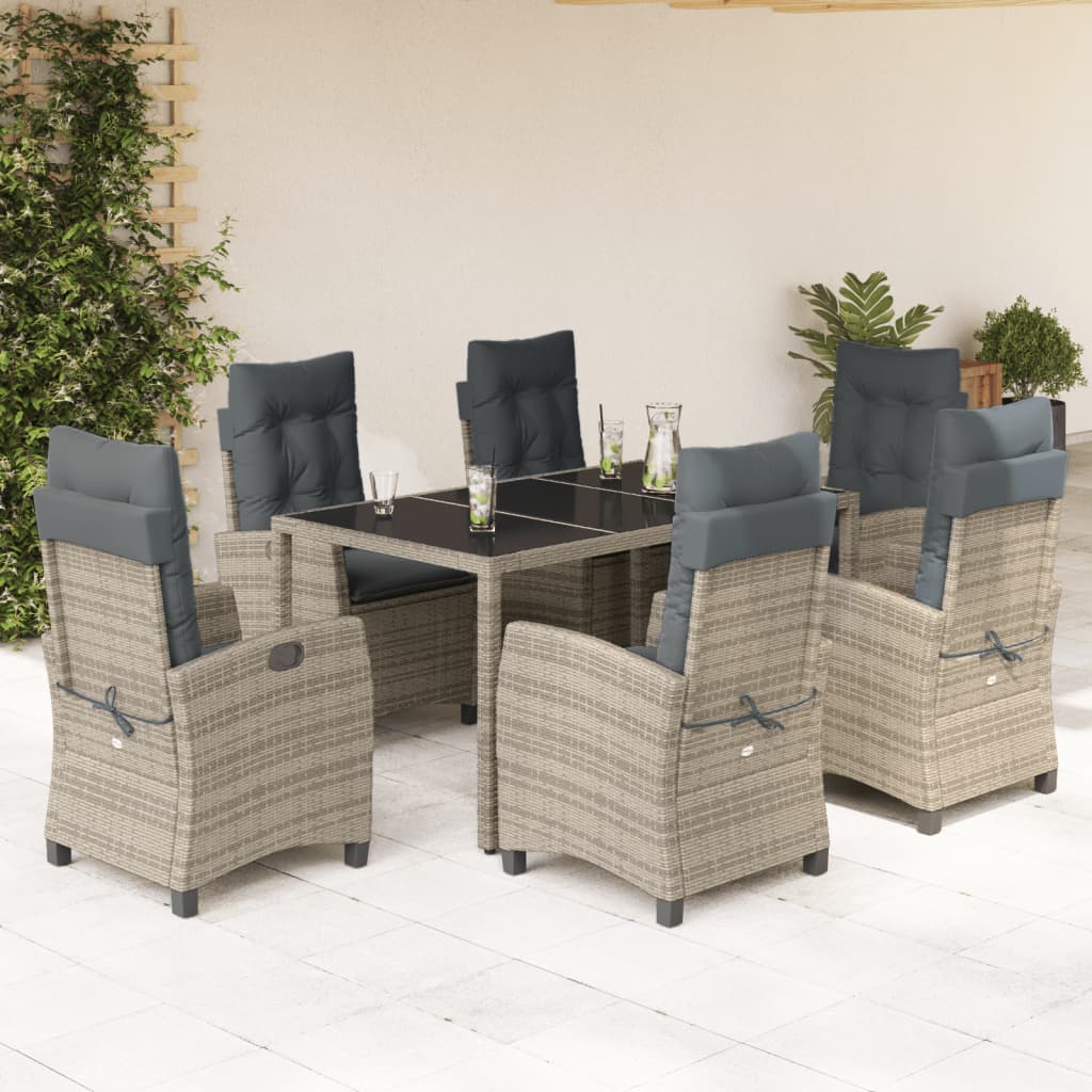 JUNG Vida 7-tlg. Garten-Essgruppe mit Kissen Grau Poly Rattan