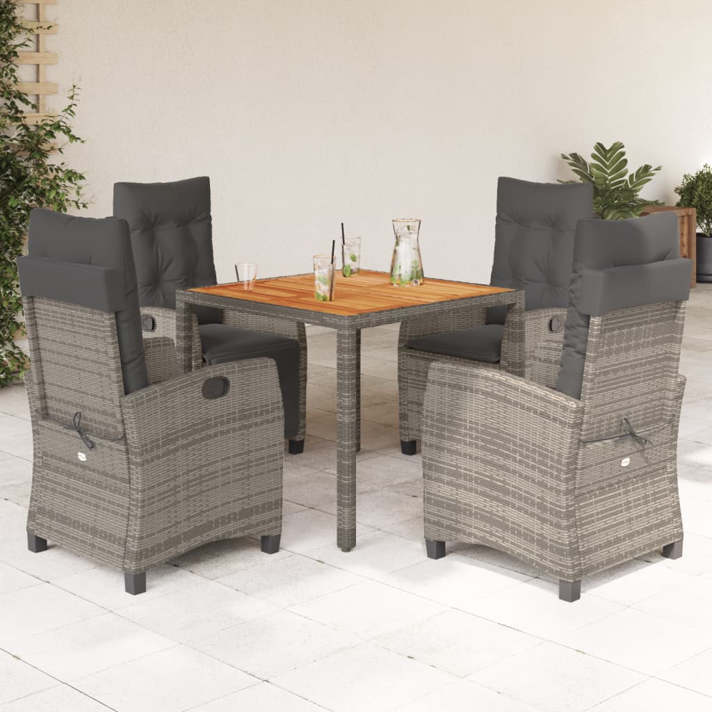 JUNG Vida 5-tlg. Garten-Essgruppe mit Kissen Grau Poly Rattan