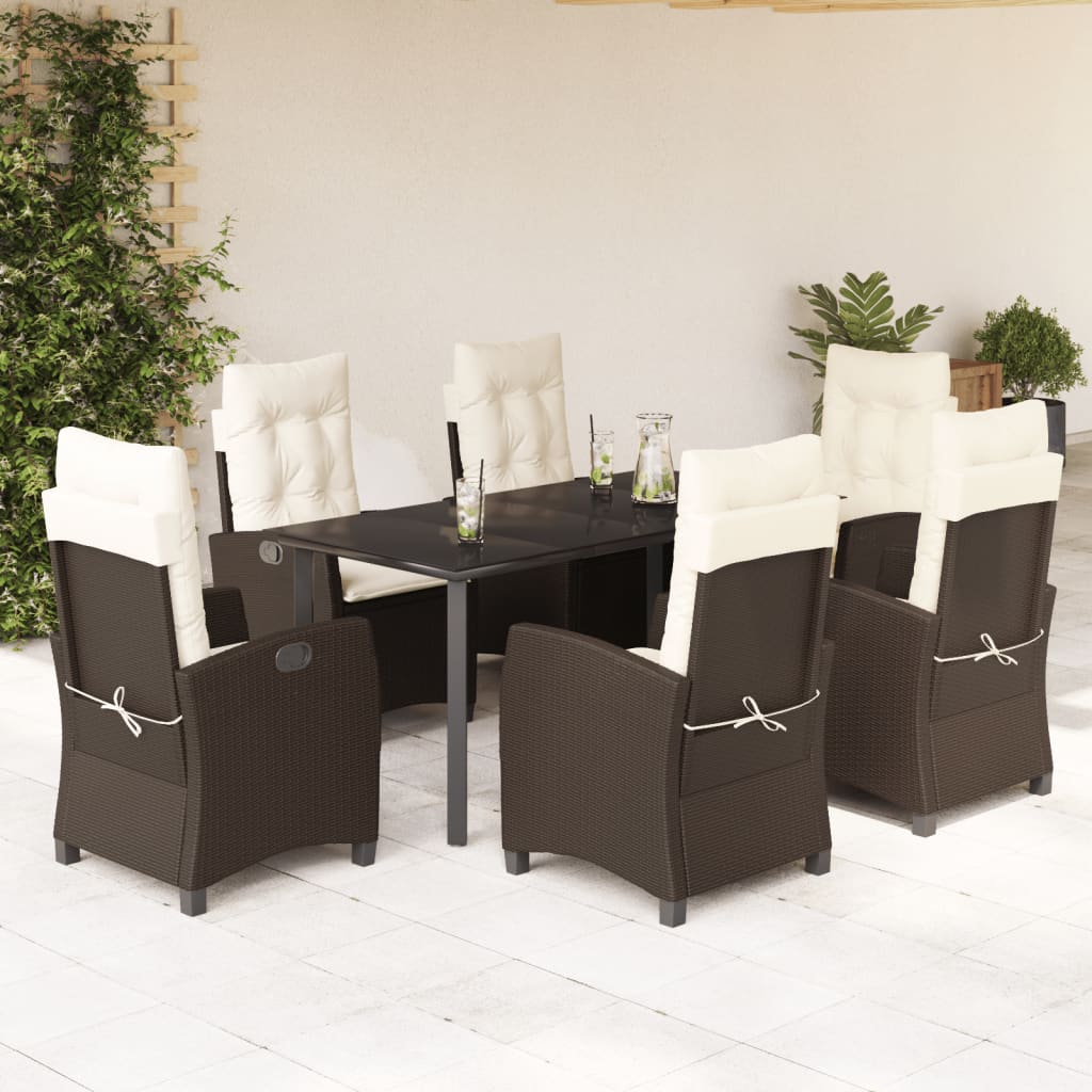 JUNG Vida 7-tlg. Garten-Essgruppe mit Kissen Braun Poly Rattan