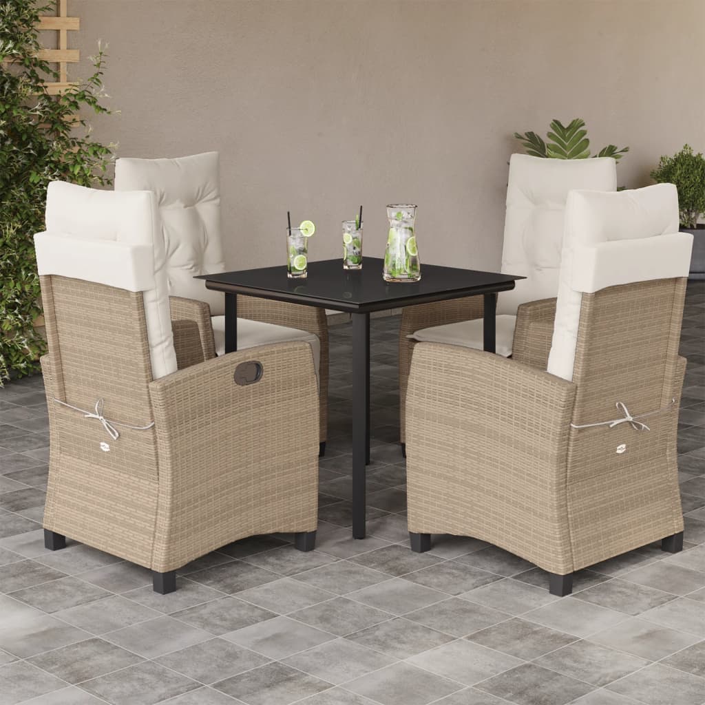 JUNG Vida 5-tlg. Garten-Essgruppe mit Kissen Beige Poly Rattan