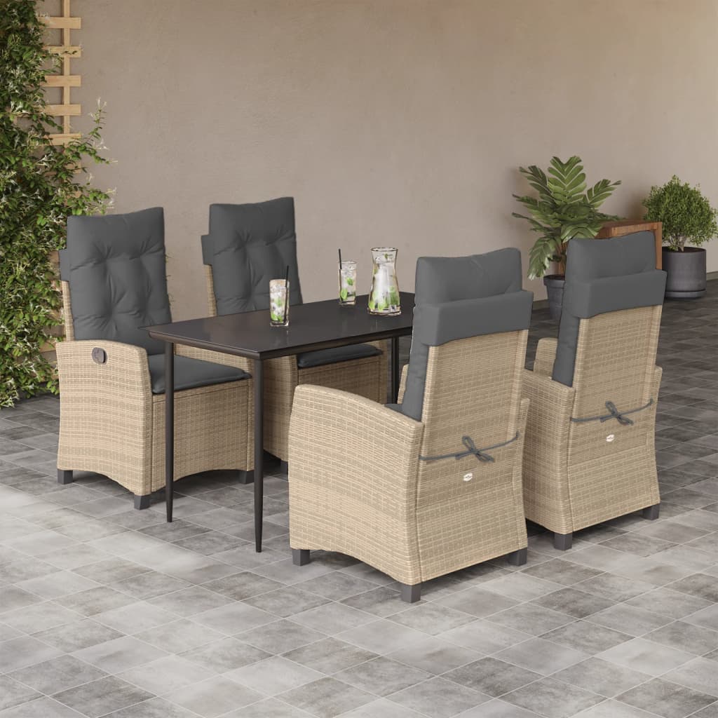JUNG Vida 5-tlg. Garten-Essgruppe mit Kissen Beigemischung Poly Rattan