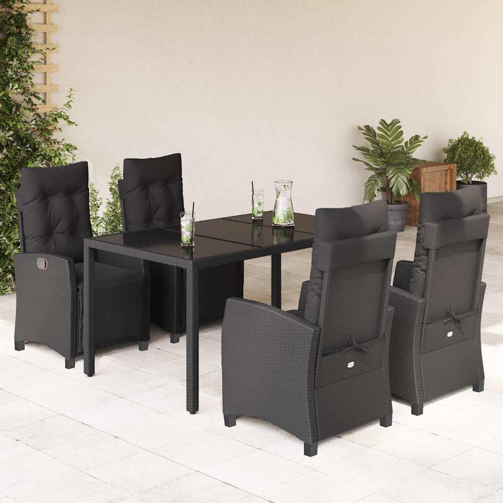 JUNG Vida 5-tlg. Garten-Essgruppe mit Kissen Schwarz Poly Rattan