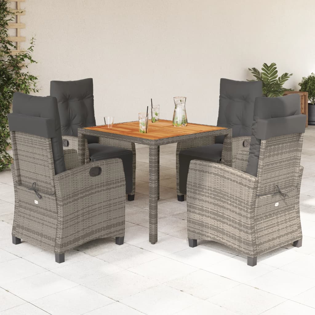 JUNG Vida 5-tlg. Garten-Essgruppe mit Kissen Grau Poly Rattan