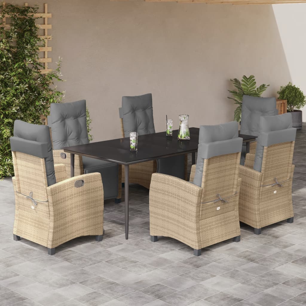 JUNG Vida 7-tlg. Garten-Essgruppe mit Kissen Beigemischung Poly Rattan