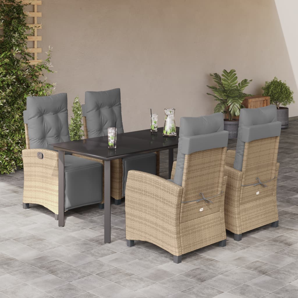 JUNG Vida 5-tlg. Garten-Essgruppe mit Kissen Beigemischung Poly Rattan