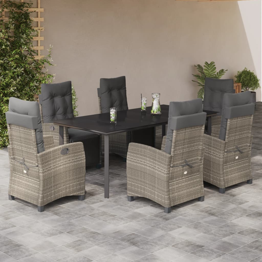 JUNG Vida 7-tlg. Garten-Essgruppe mit Kissen Hellgrau Poly Rattan