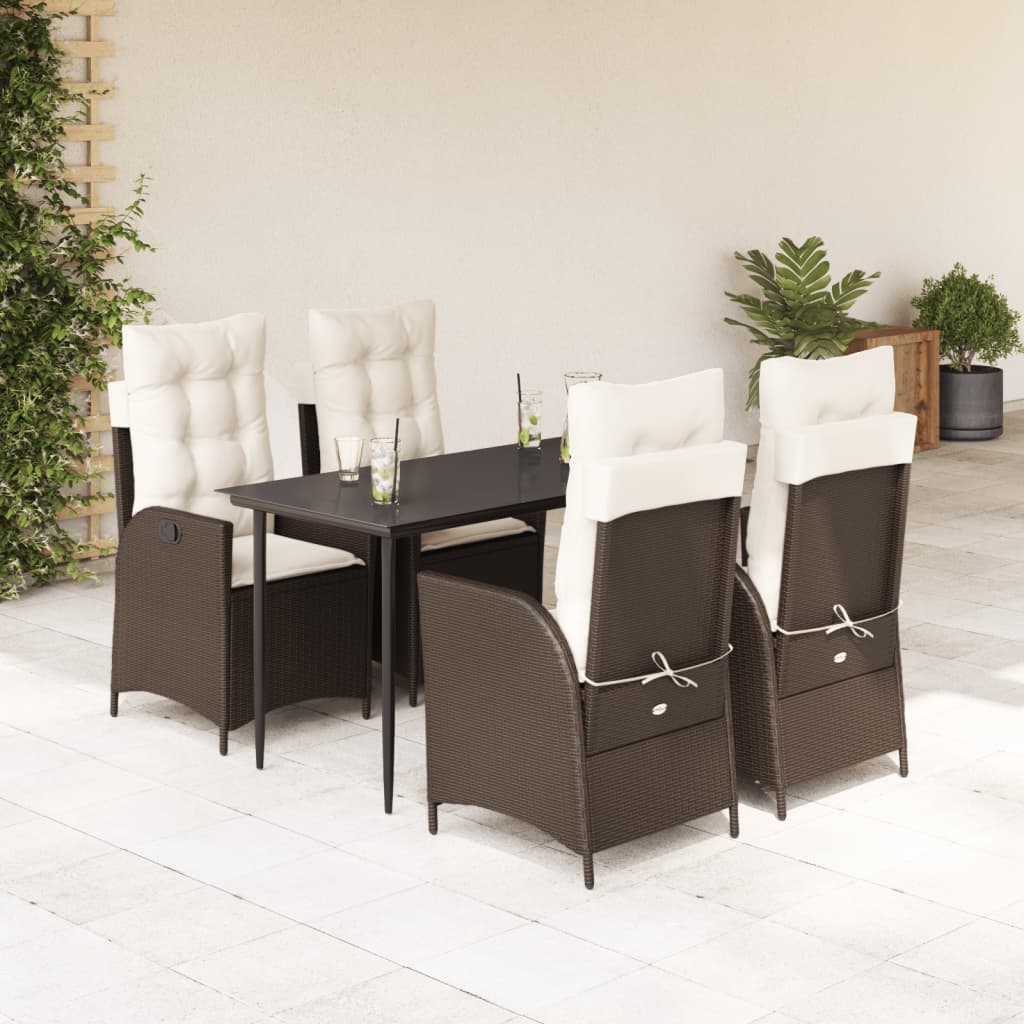 JUNG Vida 5-tlg. Garten-Essgruppe mit Kissen Braun Poly Rattan