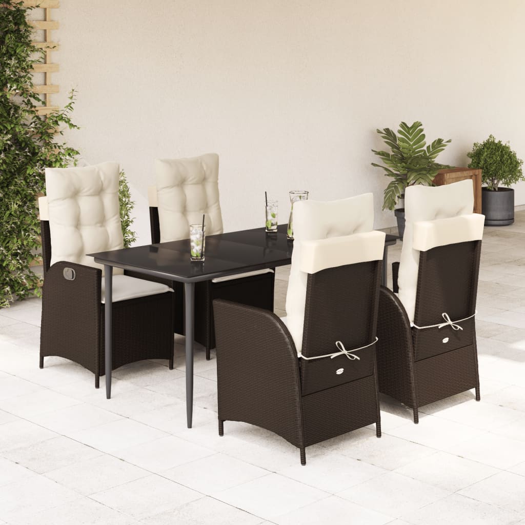 JUNG Vida 5-tlg. Garten-Essgruppe mit Kissen Braun Poly Rattan