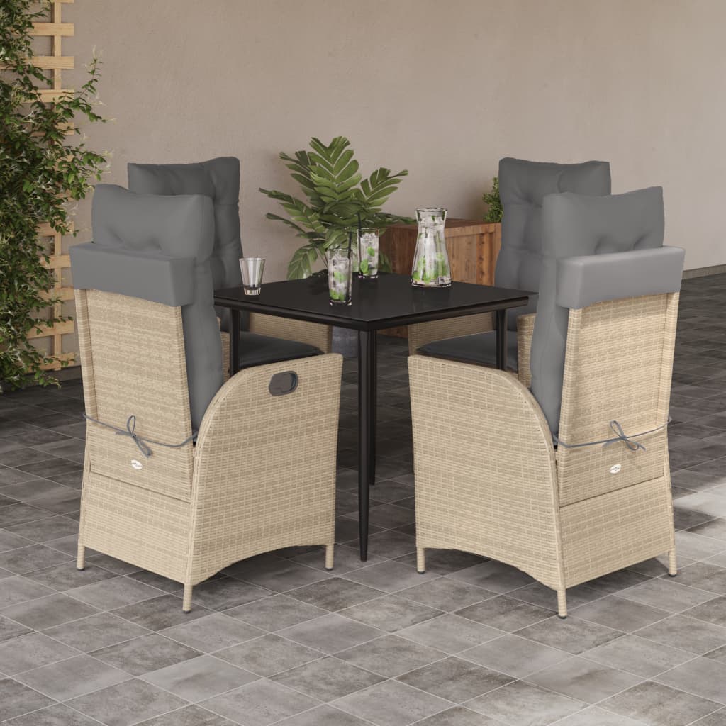 JUNG Vida 5-tlg. Garten-Essgruppe mit Kissen Beige Poly Rattan
