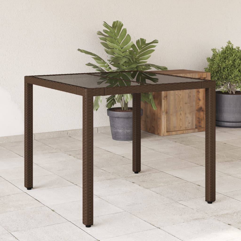 JUNG Vida Gartentisch mit Glasplatte Braun 90x90x75 cm Poly Rattan