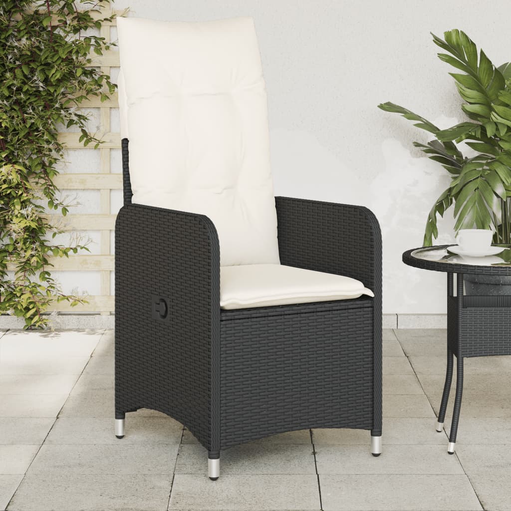 JUNG Vida Gartensessel Verstellbar mit Kissen Schwarz Poly Rattan