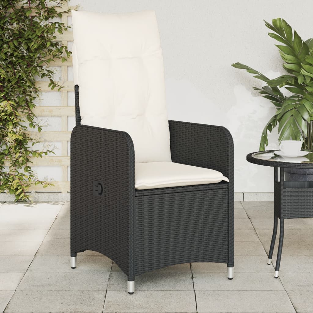 JUNG Vida Gartensessel mit Kissen 2 Stk. Verstellbar Schwarz Poly Rattan