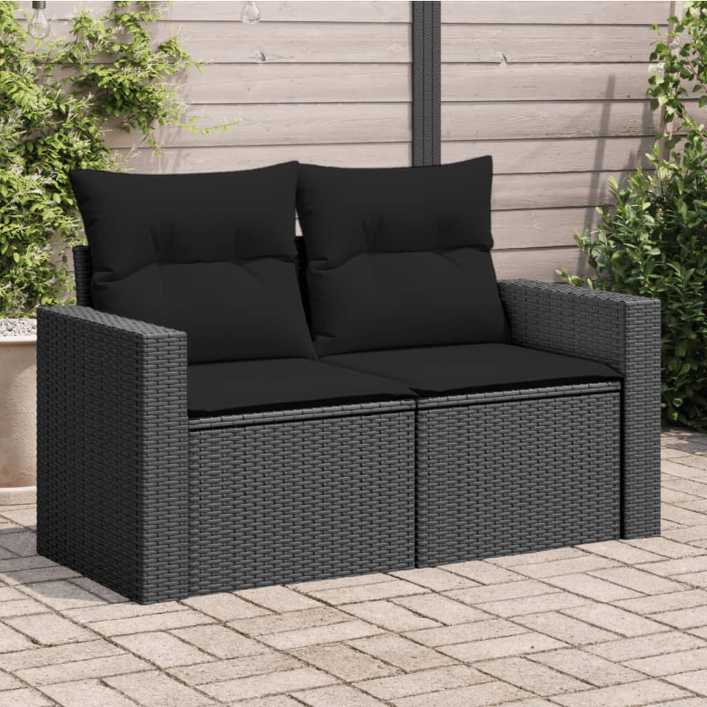 JUNG Vida Gartensofa mit Kissen 2-Sitzer Schwarz Poly Rattan