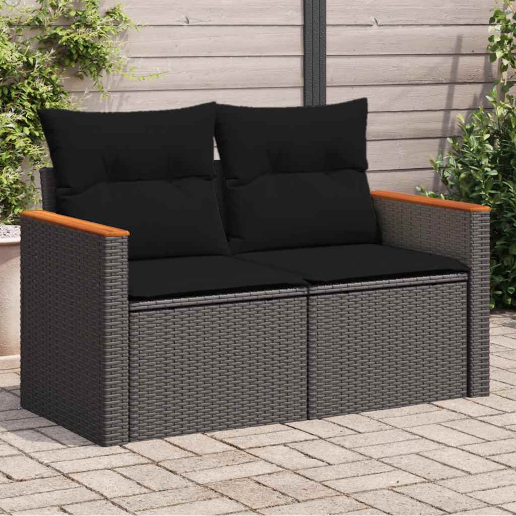 JUNG Vida Gartensofa mit Kissen 2-Sitzer Schwarz Poly Rattan