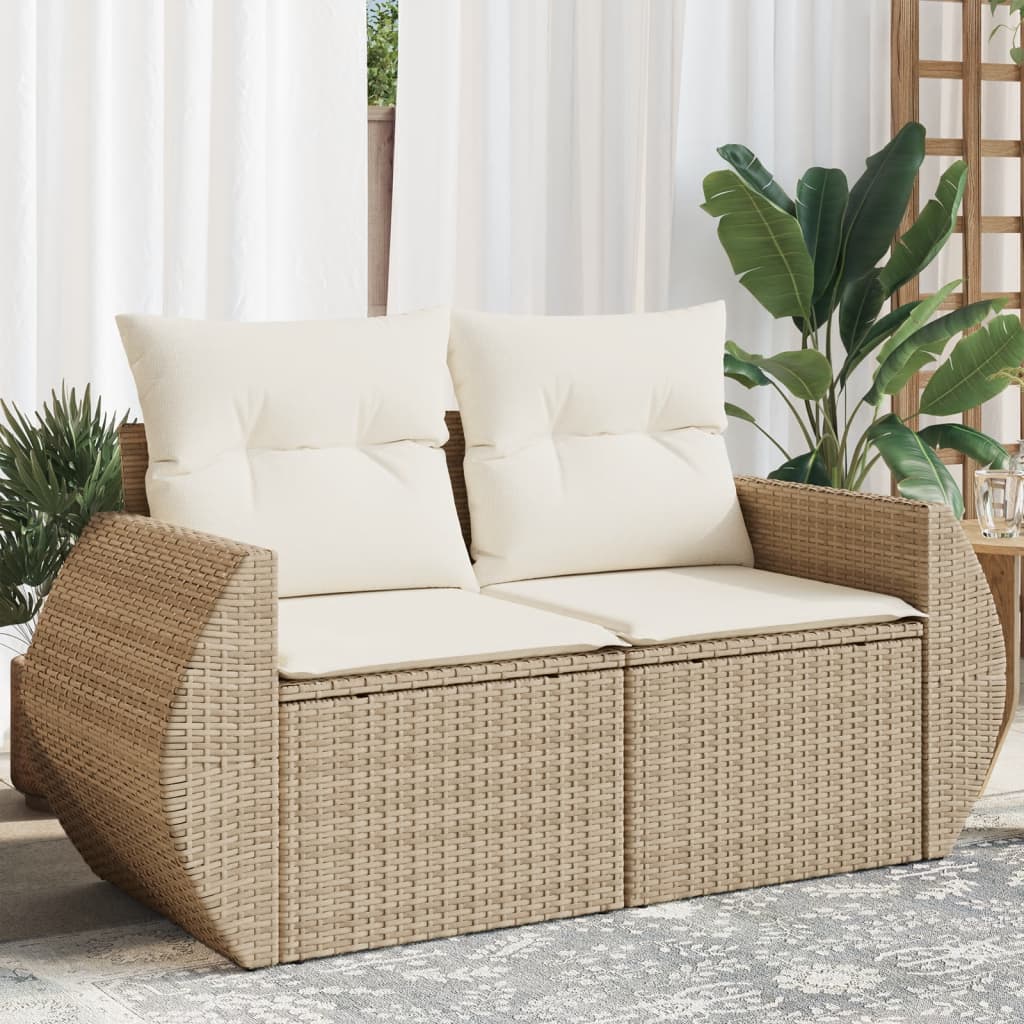 JUNG Vida Gartensofa mit Kissen 2-Sitzer Beige Poly Rattan