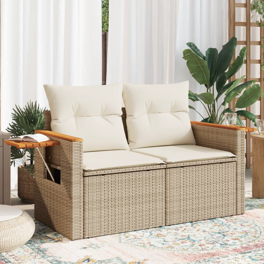 JUNG Vida Gartensofa mit Kissen 2-Sitzer Beige Poly Rattan