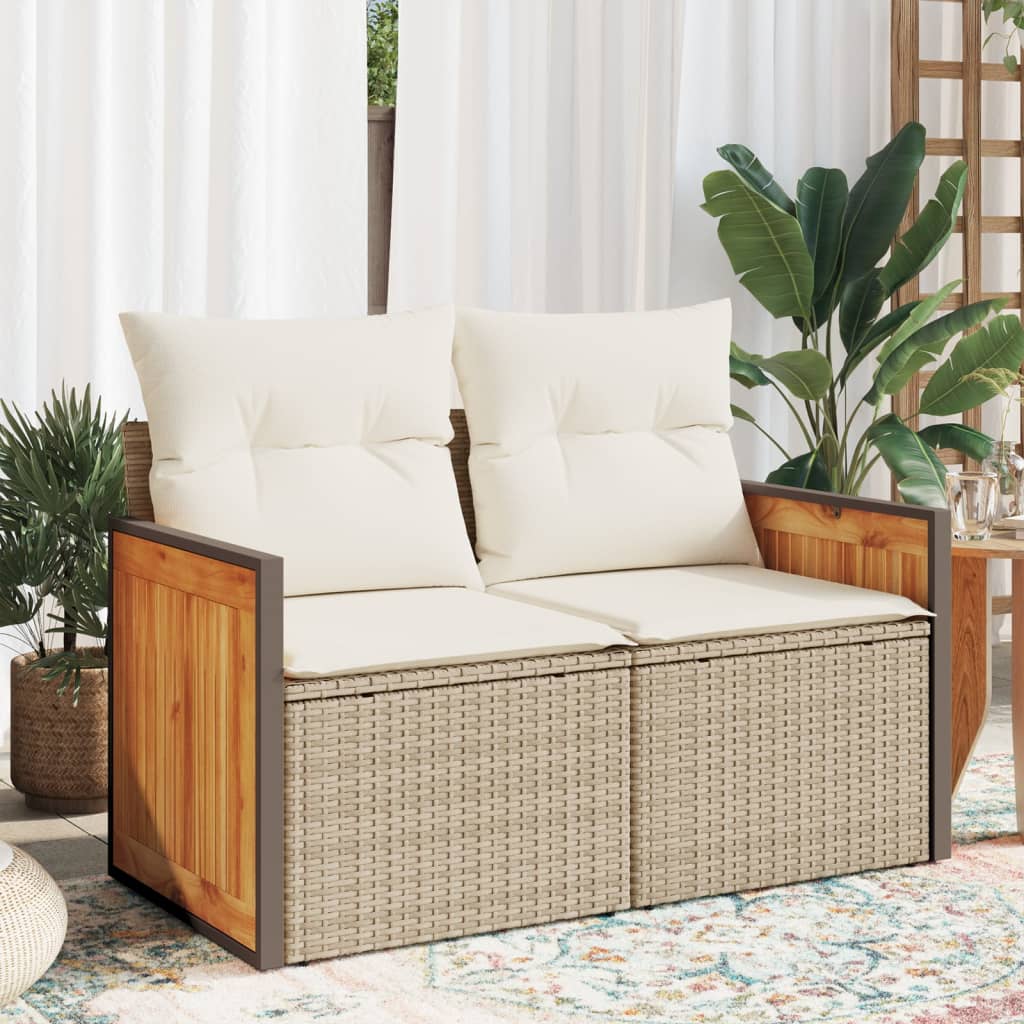 JUNG Vida Gartensofa mit Kissen 2-Sitzer Beige Poly Rattan