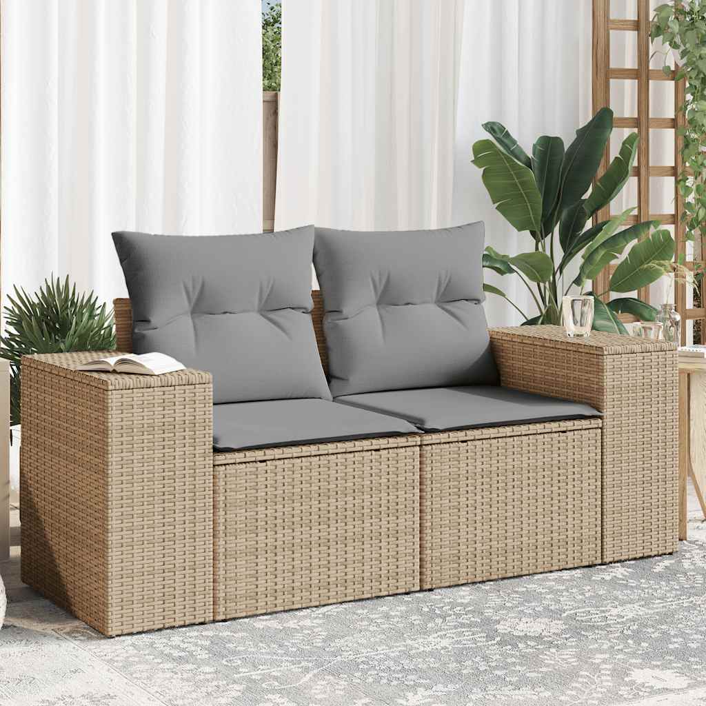 JUNG Vida Gartensofa mit Kissen 2-Sitzer Beige Poly Rattan