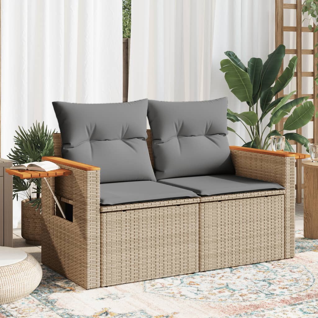 JUNG Vida Gartensofa mit Kissen 2-Sitzer Beige Poly Rattan