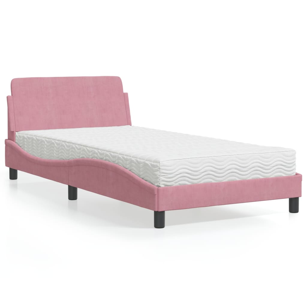 JUNG Vida Bett mit Matratze "Dover" Rosa 100x200 cm Samt