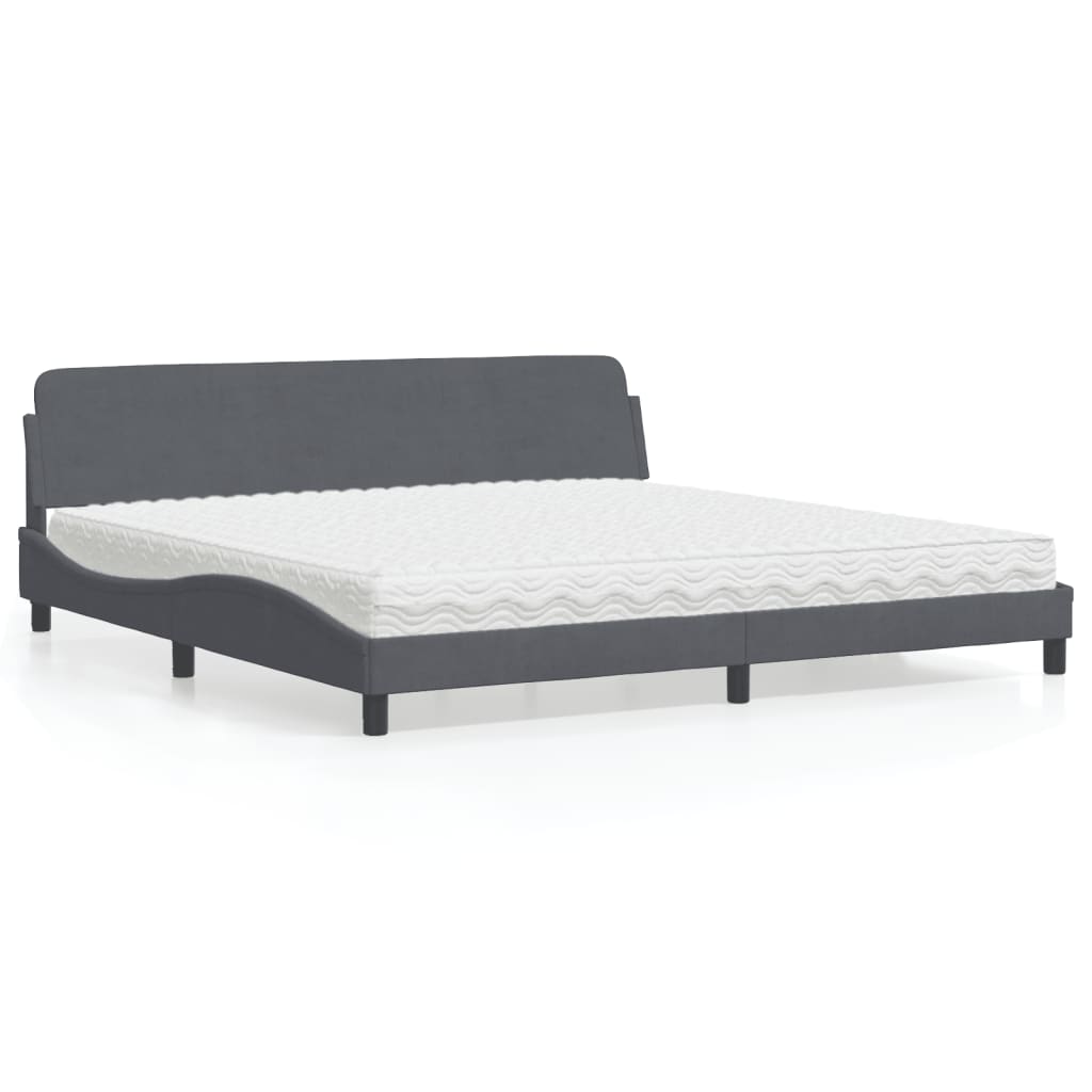 JUNG Vida Bett mit Matratze "Dover" Dunkelgrau 200x200 cm Samt