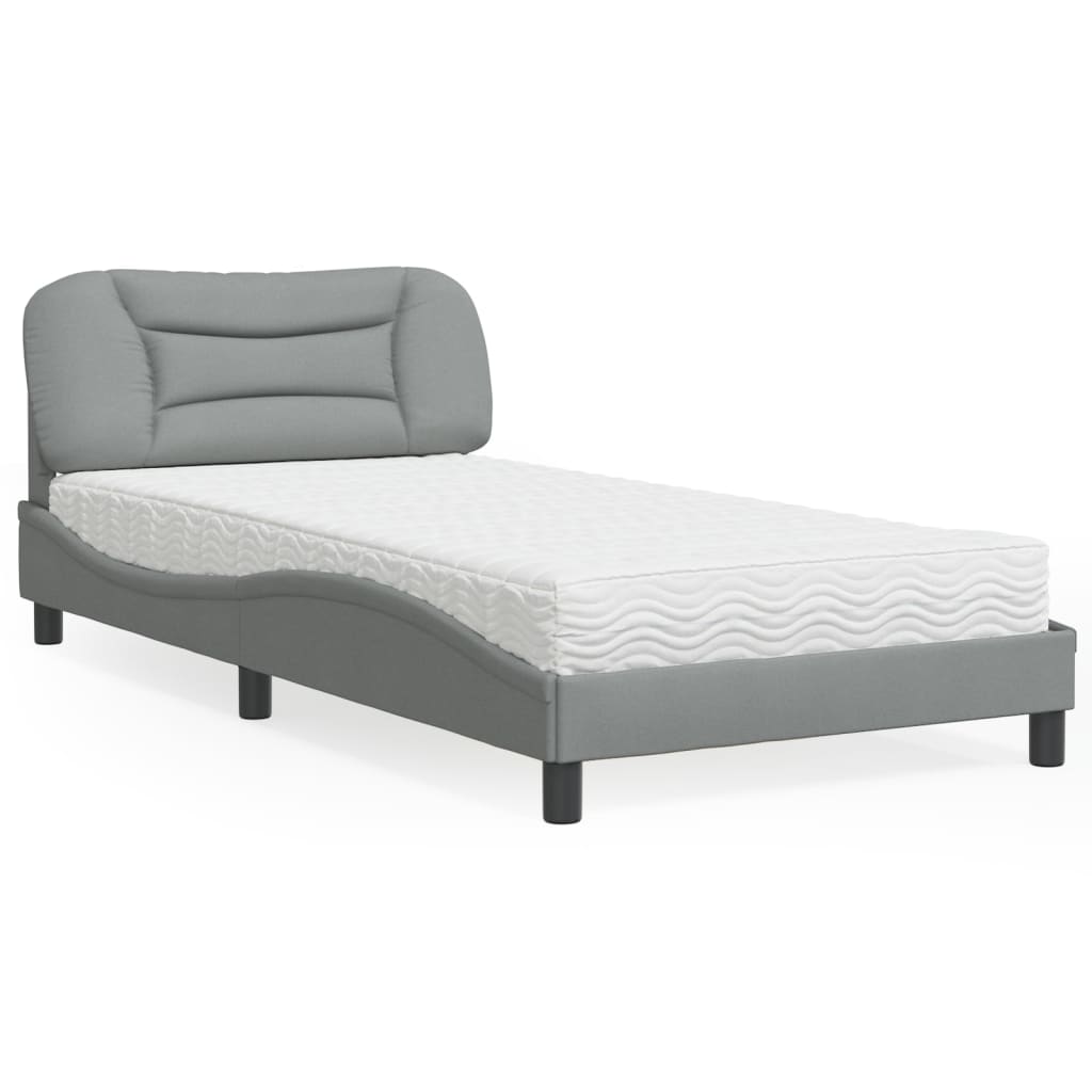JUNG Vida Bett mit Matratze "Hvar" Hellgrau 100x200 cm Stoff