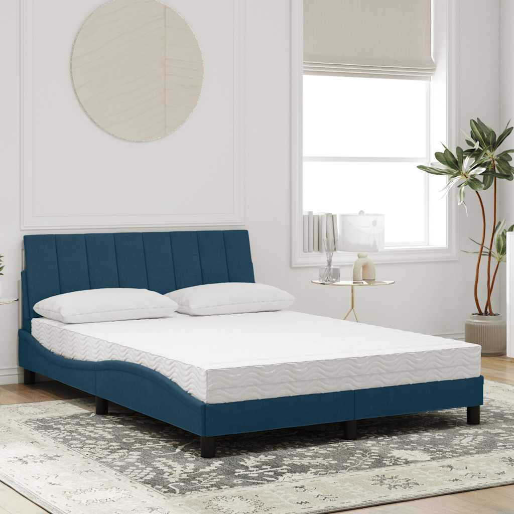 JUNG Vida Bett mit Matratze "Hanko" Blau 140x200 cm Samt