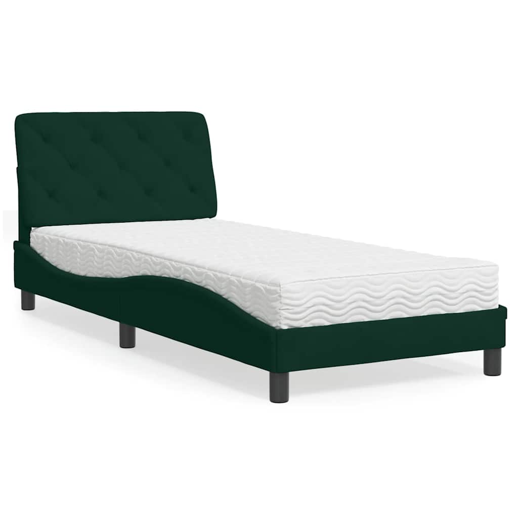 JUNG Vida Bett mit Matratze Dunkelgrün 90x190 cm Samt