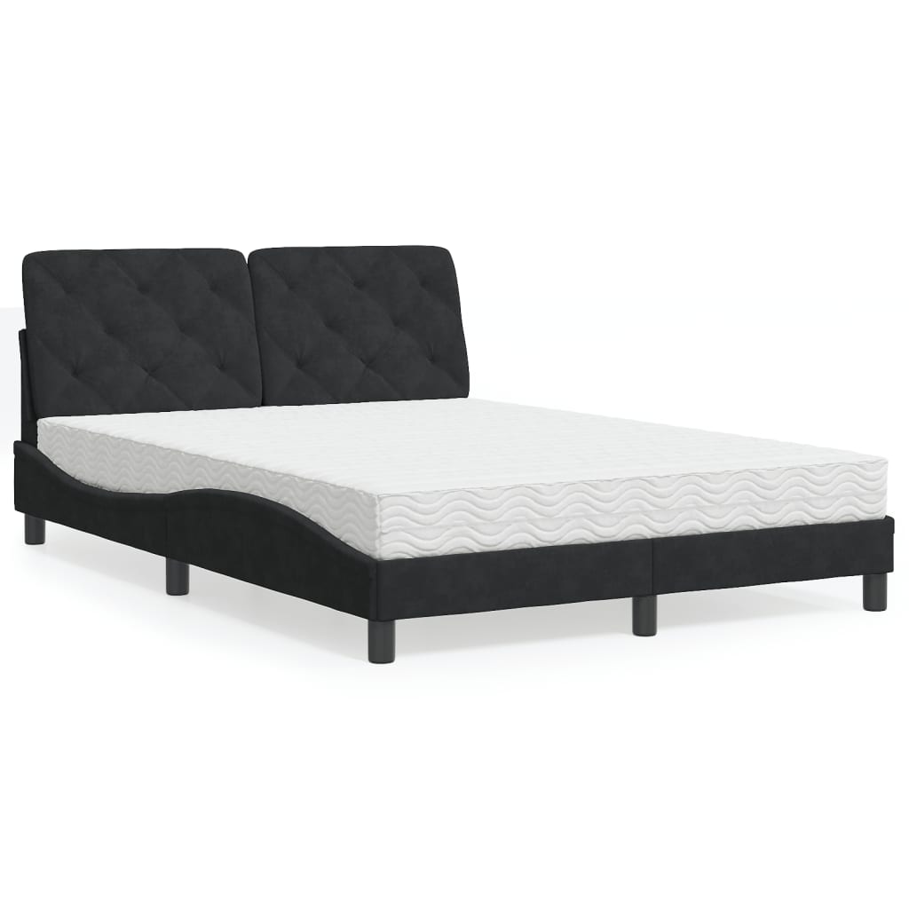 JUNG Vida Bett mit Matratze Schwarz 140x200 cm Samt