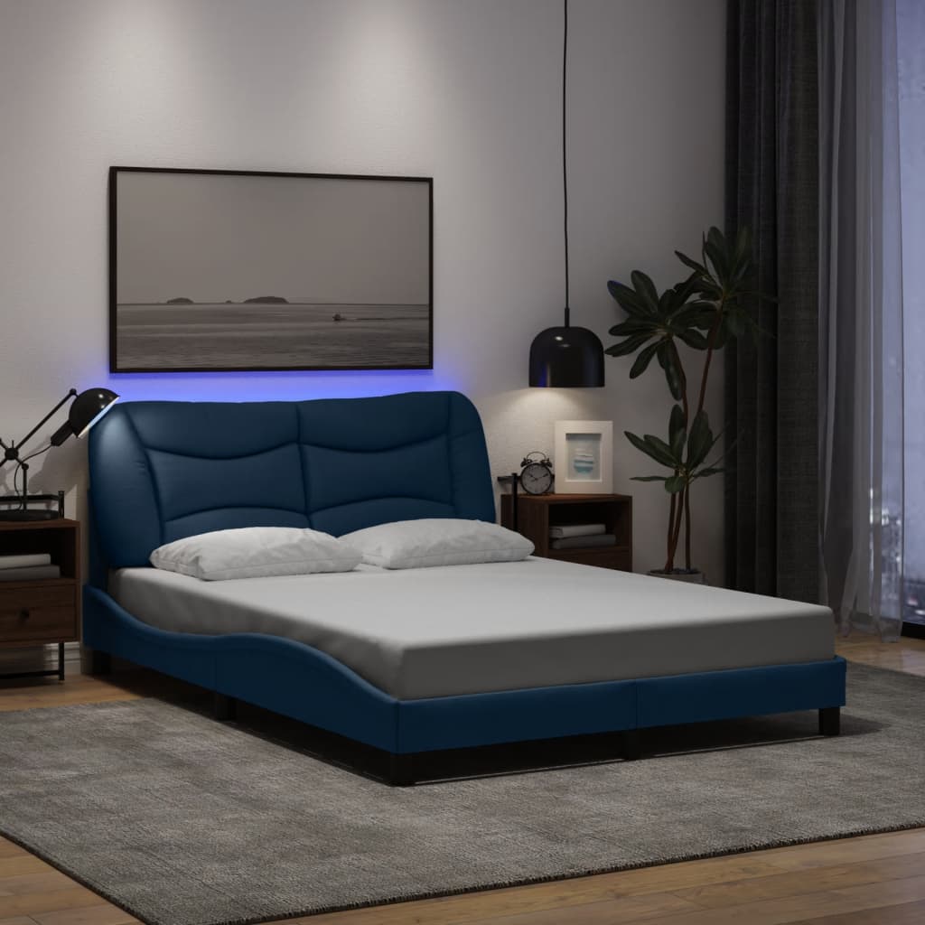 JUNG Vida Bettgestell mit LED ohne Matratze "Hvar" Blau 140x190 cm Stoff