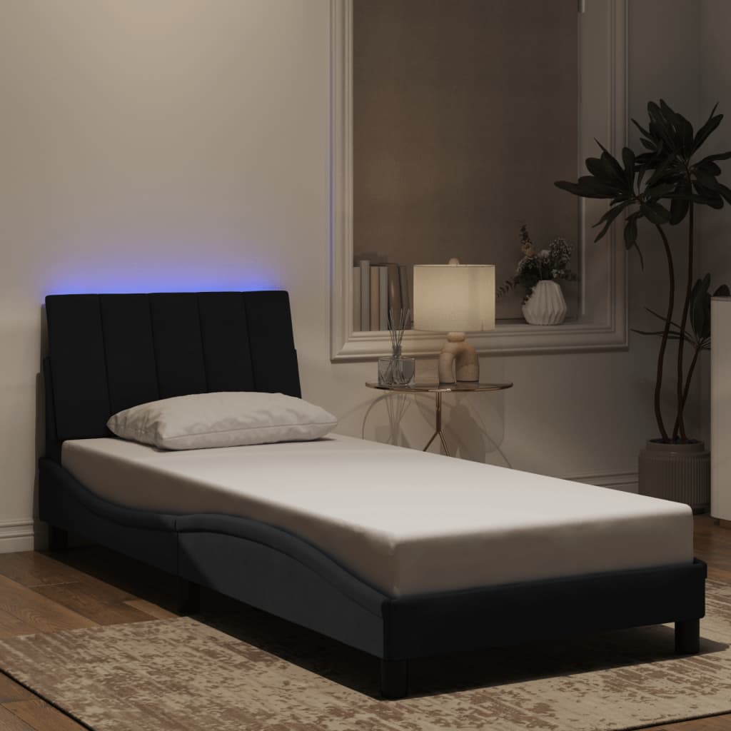 JUNG Vida Bettgestell mit LED ohne Matratze "Hanko" Schwarz 90x200 cm Samt