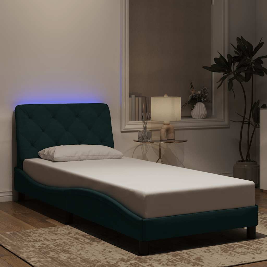 JUNG Vida Bettgestell mit LED ohne Matratze Dunkelgrün 80x200 cm Samt