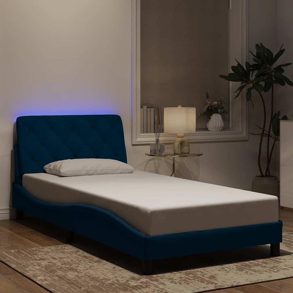 JUNG Vida Bettgestell mit LED ohne Matratze Blau 100x200 cm Samt