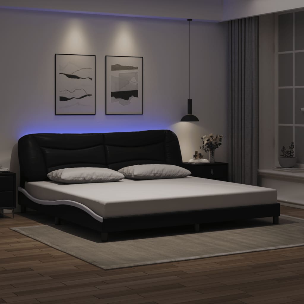 JUNG Vida Bettgestell mit LED ohne Matratze "Hvar" Schwarz und Weiß 200x200 cm