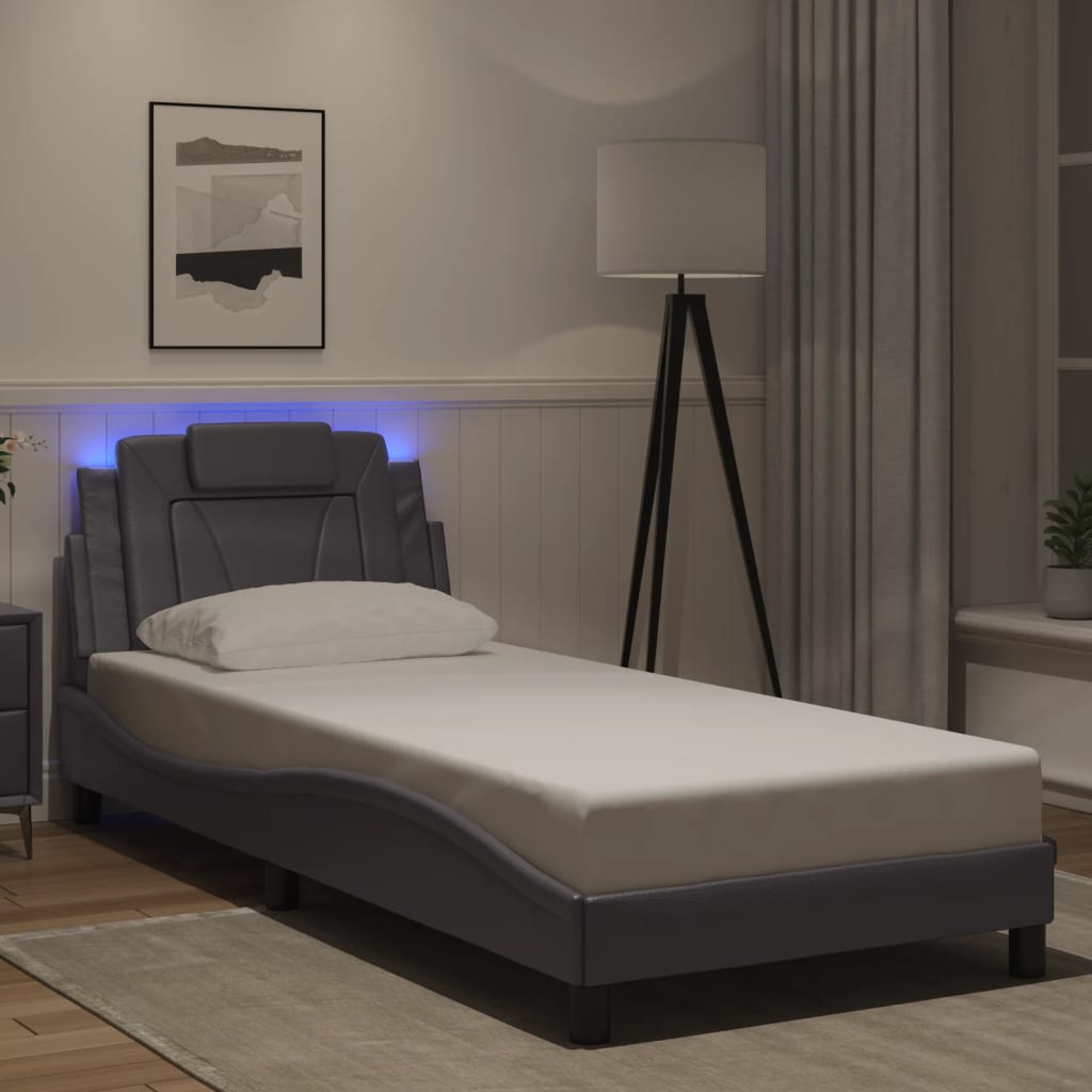 JUNG Vida Bettgestell "Viana" mit LED ohne Matratze Grau 90x190 cm