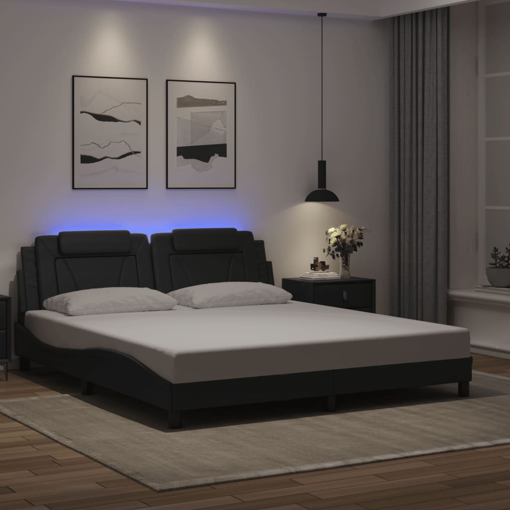 JUNG Vida Bettgestell "Viana" mit LED ohne Matratze Schwarz 180x200 cm