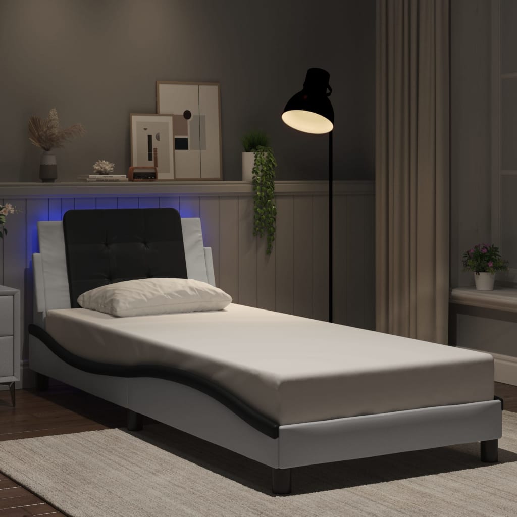 JUNG Vida Bettgestell mit LED ohne Matratze "Zadar" Weiß und Schwarz 90x190 cm