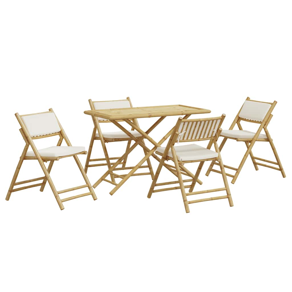 JUNG Vida 5-tlg. Bistro-Set Klappbar mit Cremeweißen Kissen Bambus