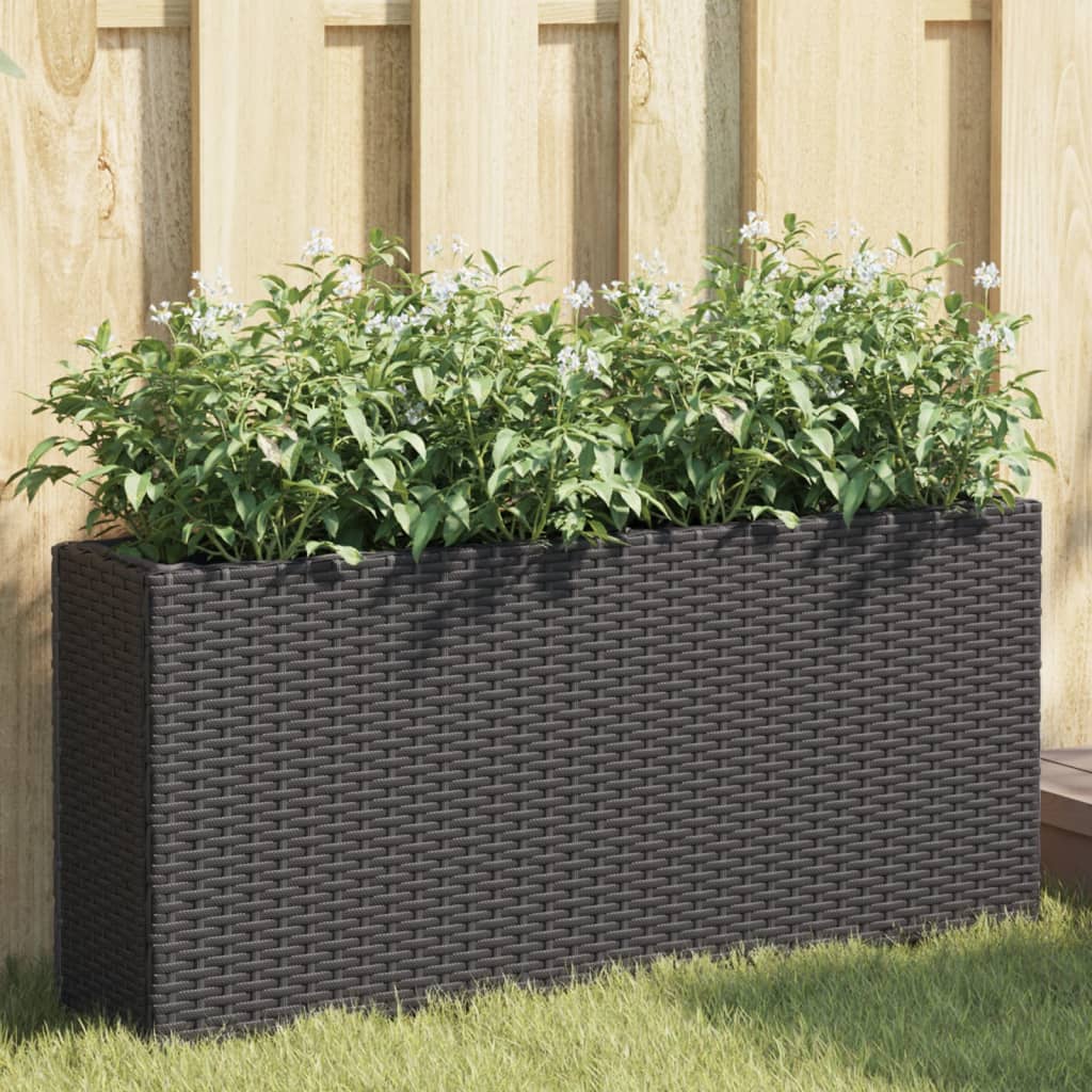 JUNG Vida Pflanzkübel mit 2 Töpfen 2 Stk. Schwarz 90x20x40 cm Poly Rattan