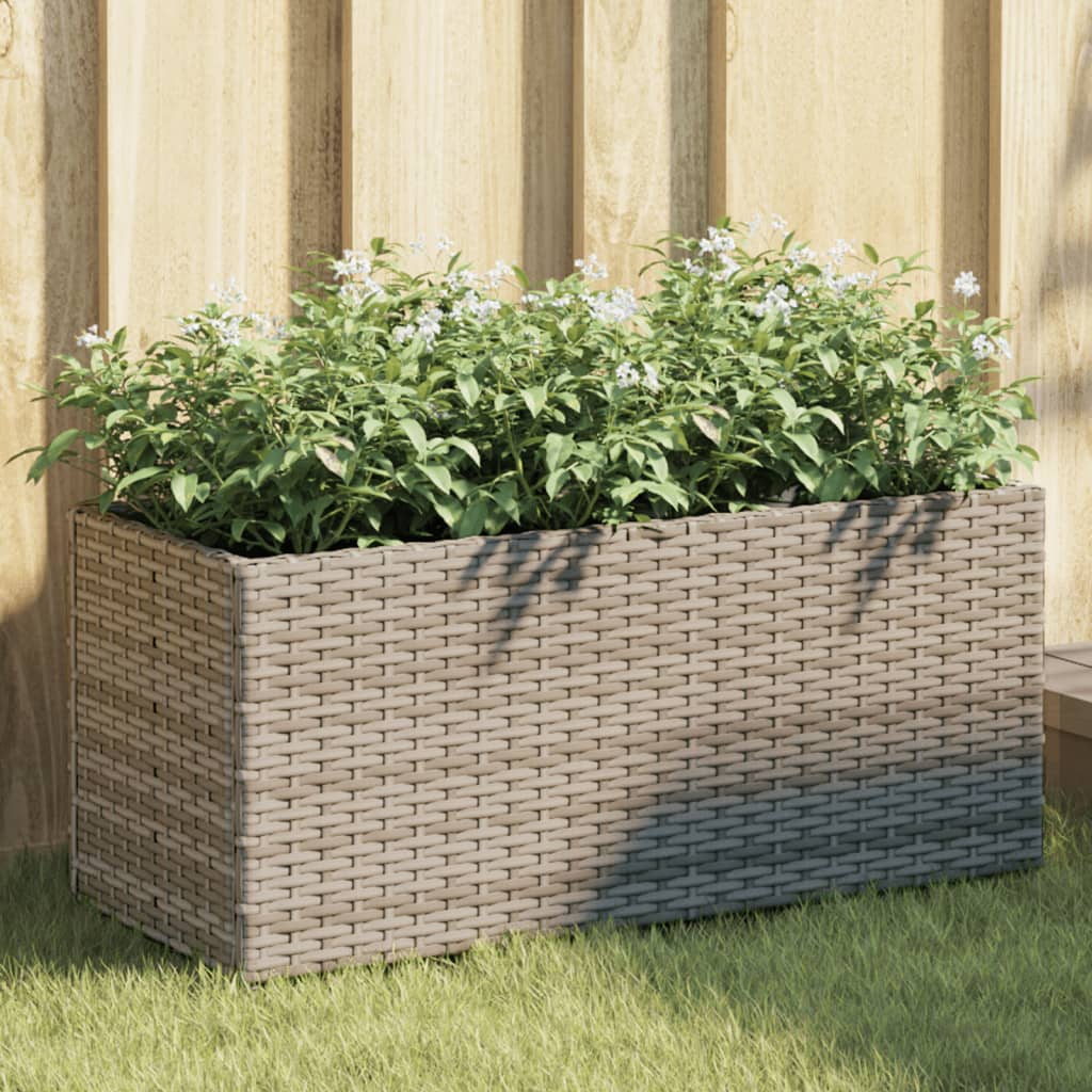 JUNG Vida Pflanzkübel mit 2 Töpfen 2 Stk. Grau 72x30x32 cm Poly Rattan