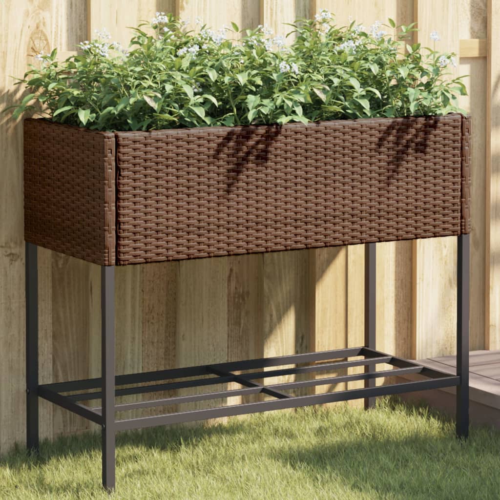 JUNG Vida Pflanzkübel mit Ablage Braun Poly Rattan