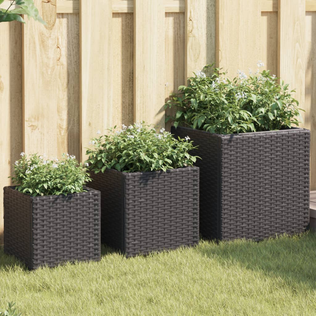 JUNG Vida Pflanzkübel 3 Stk. Schwarz Poly Rattan