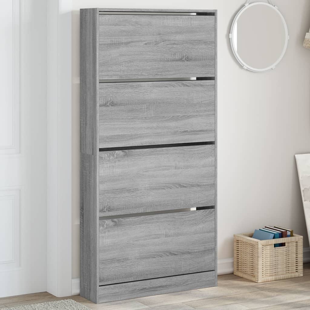 JUNG Vida Schuhschrank mit 4 Klappen Grau Sonoma 80x21x163,5 cm