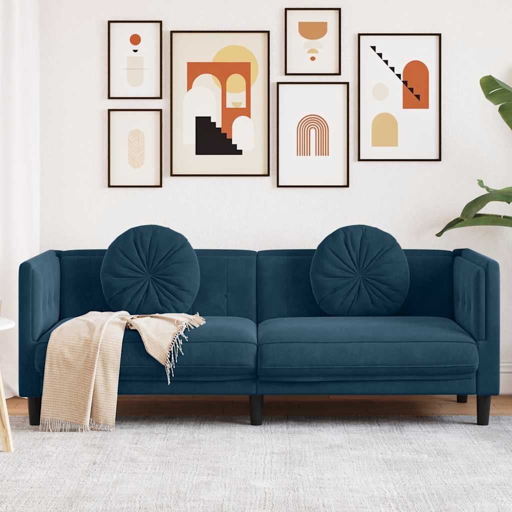 JUNG Vida Sofa mit Kissen 3-Sitzer Blau Samt